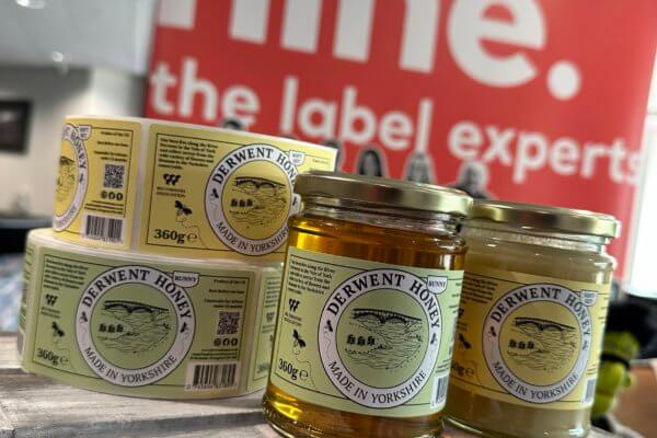 Derwent Honey jars with roll of Hine labels